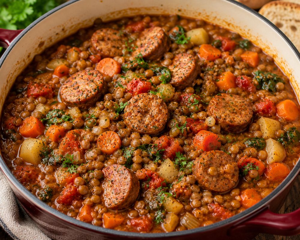 Lentil & Sausage Stew: Halving Your Meat Bill With Dry Lentils